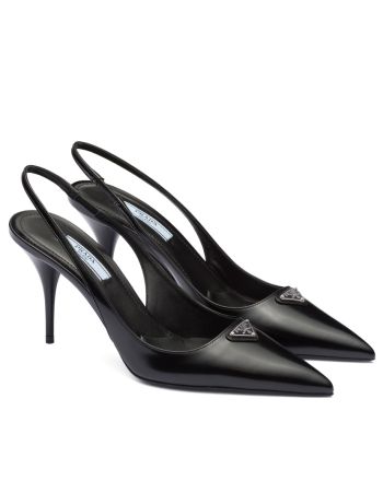 Prada Women's Brushed Leather Slingback Pumps Black